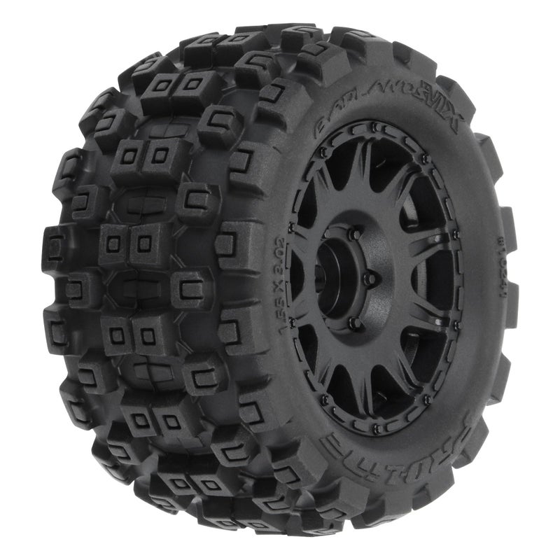 برو-لاين ريسينج إطارات شاحنات Pro-line Racing Badlands MX 1.85 بوصة لجميع التضاريس 4 مثبتة على عجلات سداسية سوداء مقاس 12 مم للجرانيت GROM 4x4 أمامي أو خلفي PRO1024110 - Image 1